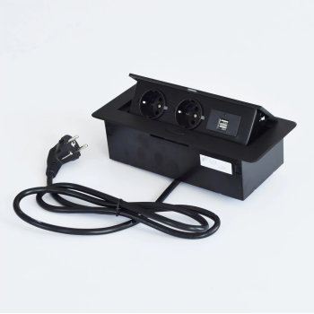 Врізний подовжувач з USB WISTOPH WP201 на 2 розетки+2USB Black